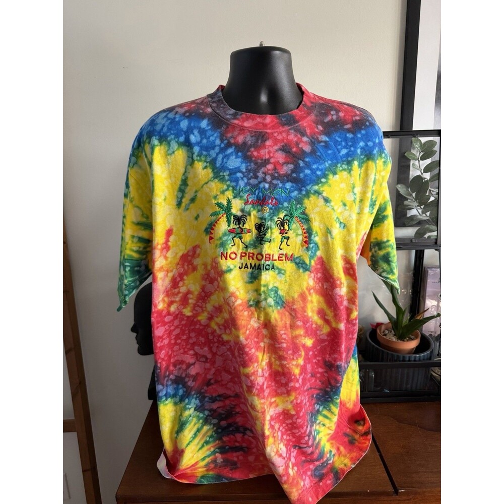 VTG Single Stitch “Hey Mon No Problem Sandals Jamaica” Tie-Dye Shirt Men’s XL